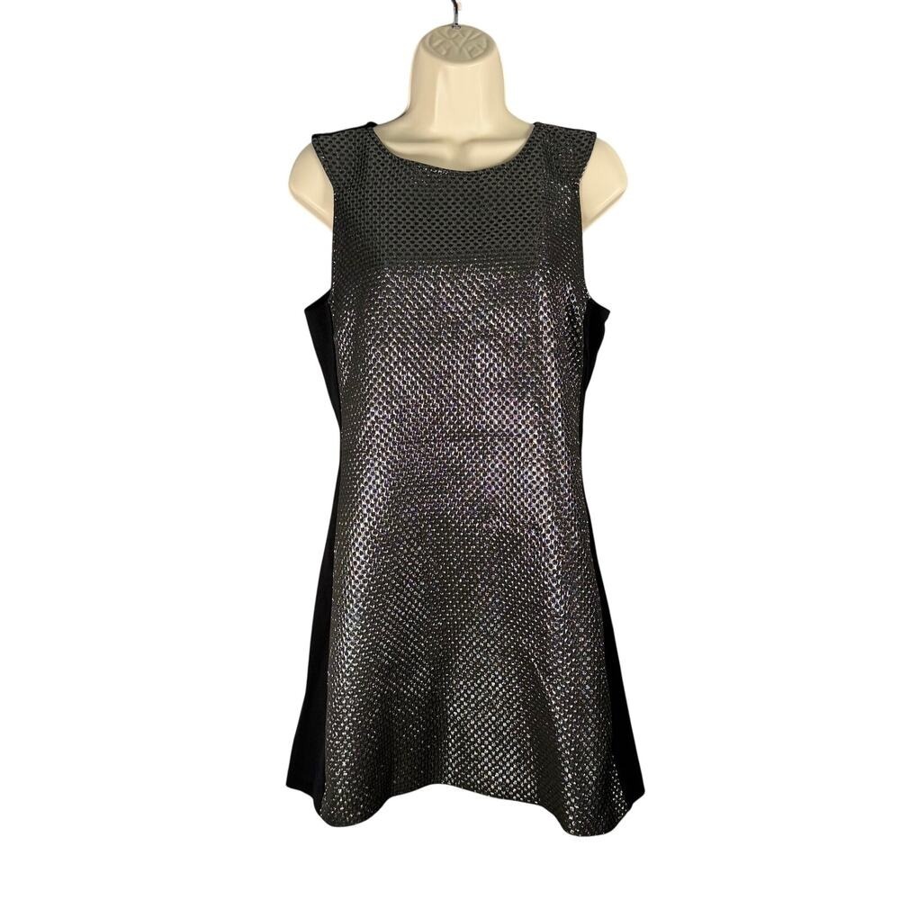 Sanctuary Dress Medium Silver Metallic Black Colorblock Textured Knit Sheath‎